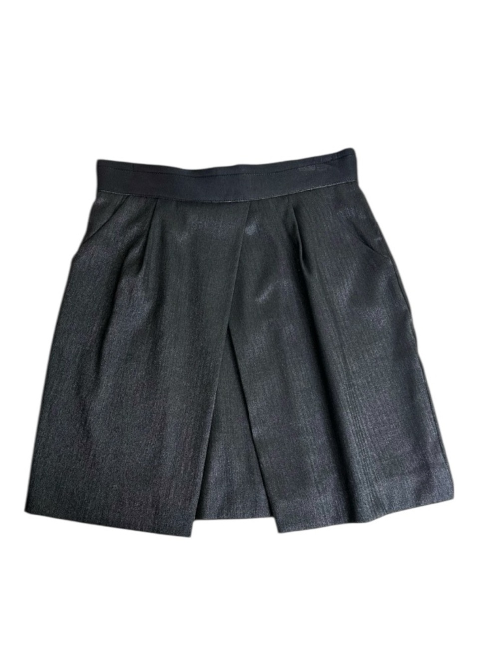 Anthropologie Sine Mini Skirt Charcoal Gray Size 8 Front Pleats Pockets Career